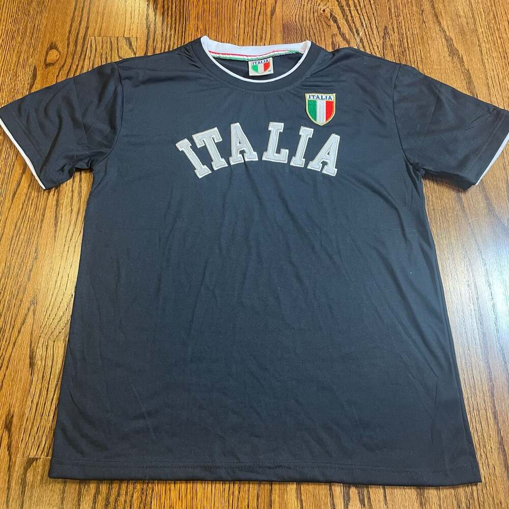 Italia Soccer Fan Jersey T-Shirt Black Embroidered Patch Medium